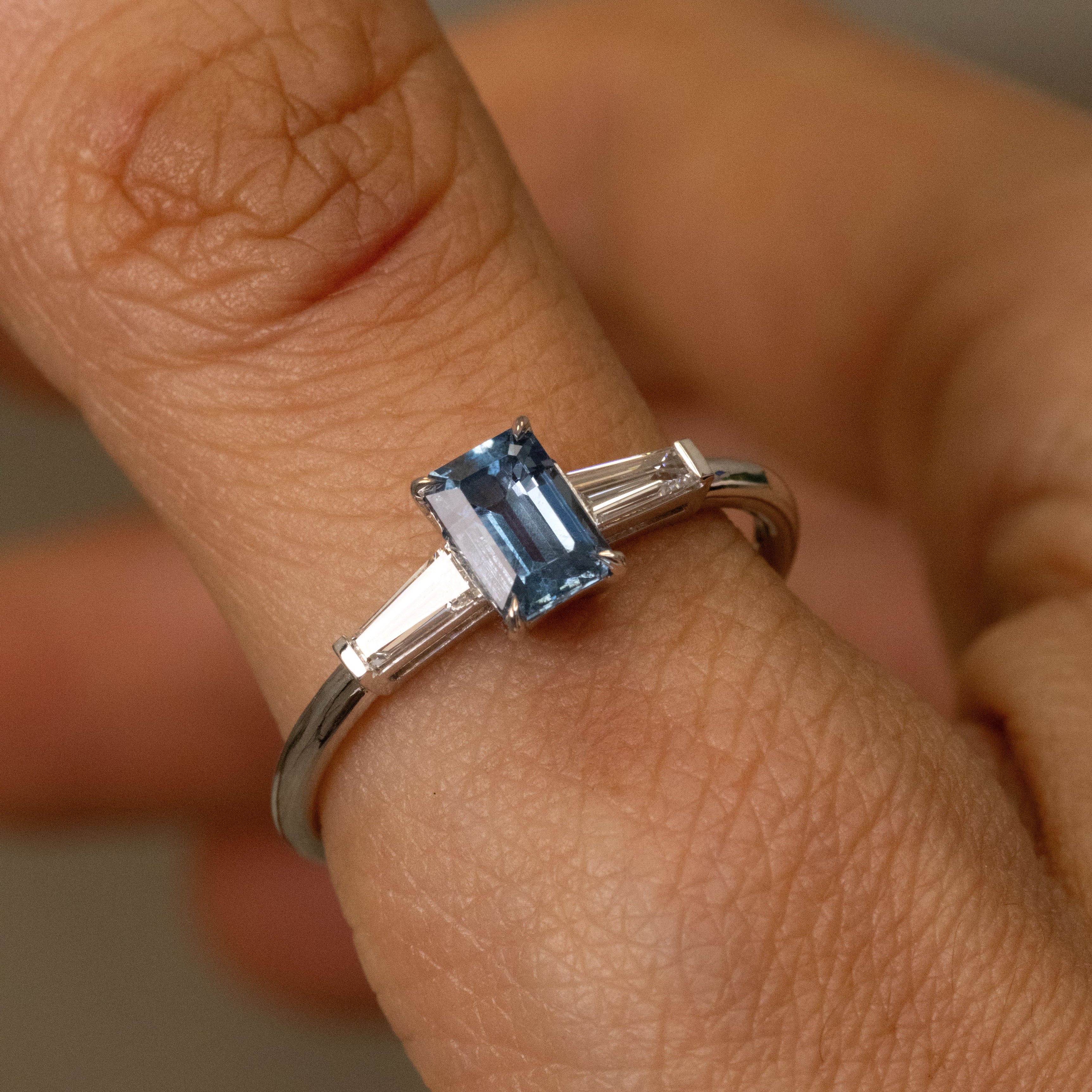Aquamarine & Tapered Baguette Diamond Ring for Dana