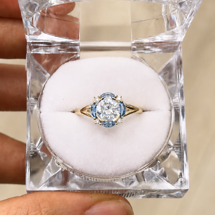 Ice Blue Petal Crown Ring