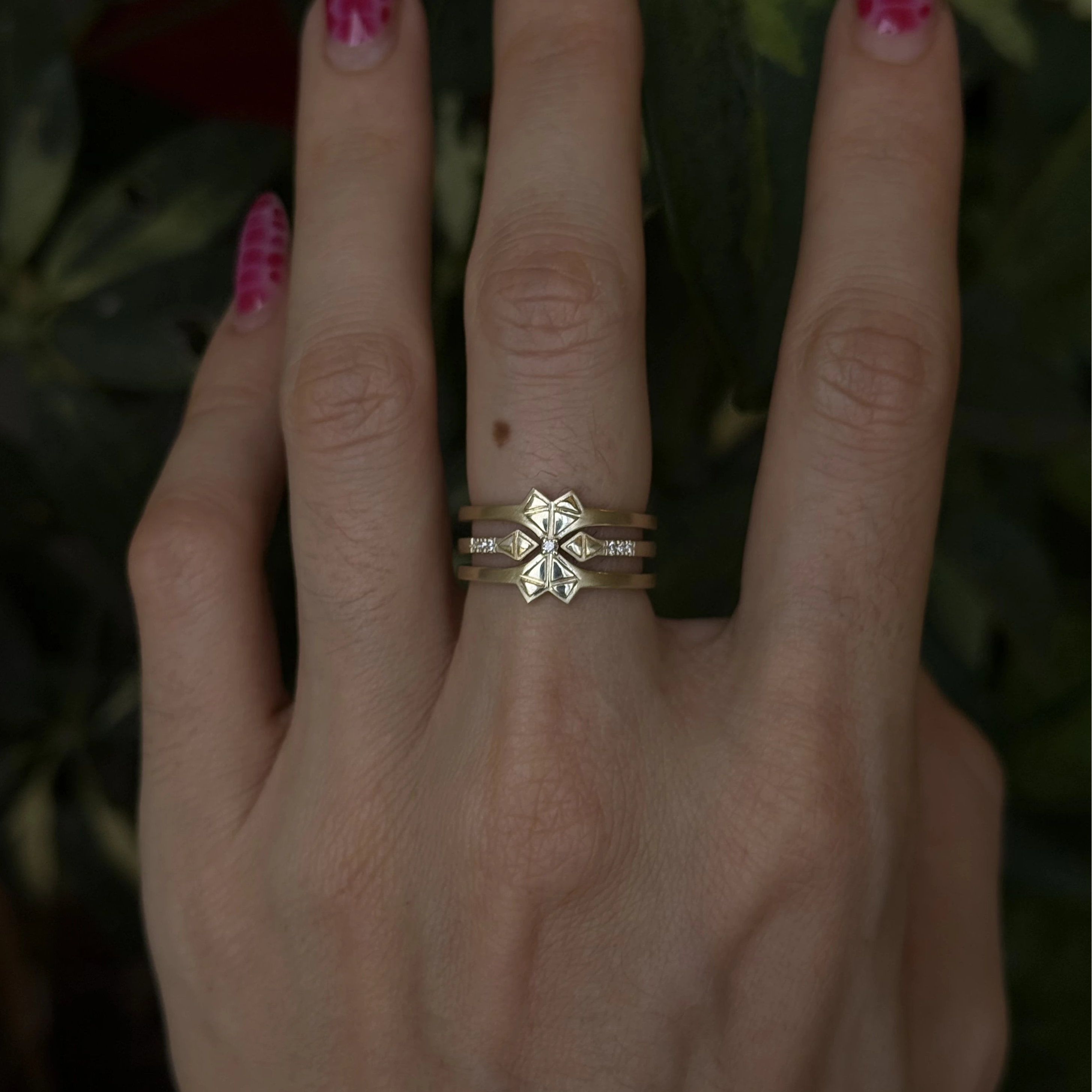 Floral Stacking Ring with Diamonds for Nitzan