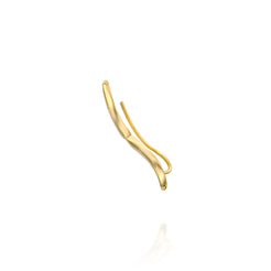 A single solid 14k gold earring featuring a sleek and curved design with a polished finish. The minimalist and elegant earring is crafted to follow the natural contour of the ear. 