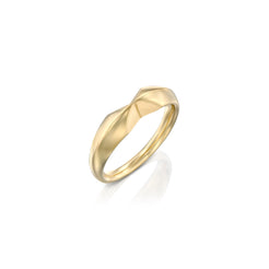 A solid 14k gold ring featuring a sleek, polished design with a tapered band. The minimalist yet bold design exudes timeless elegance.