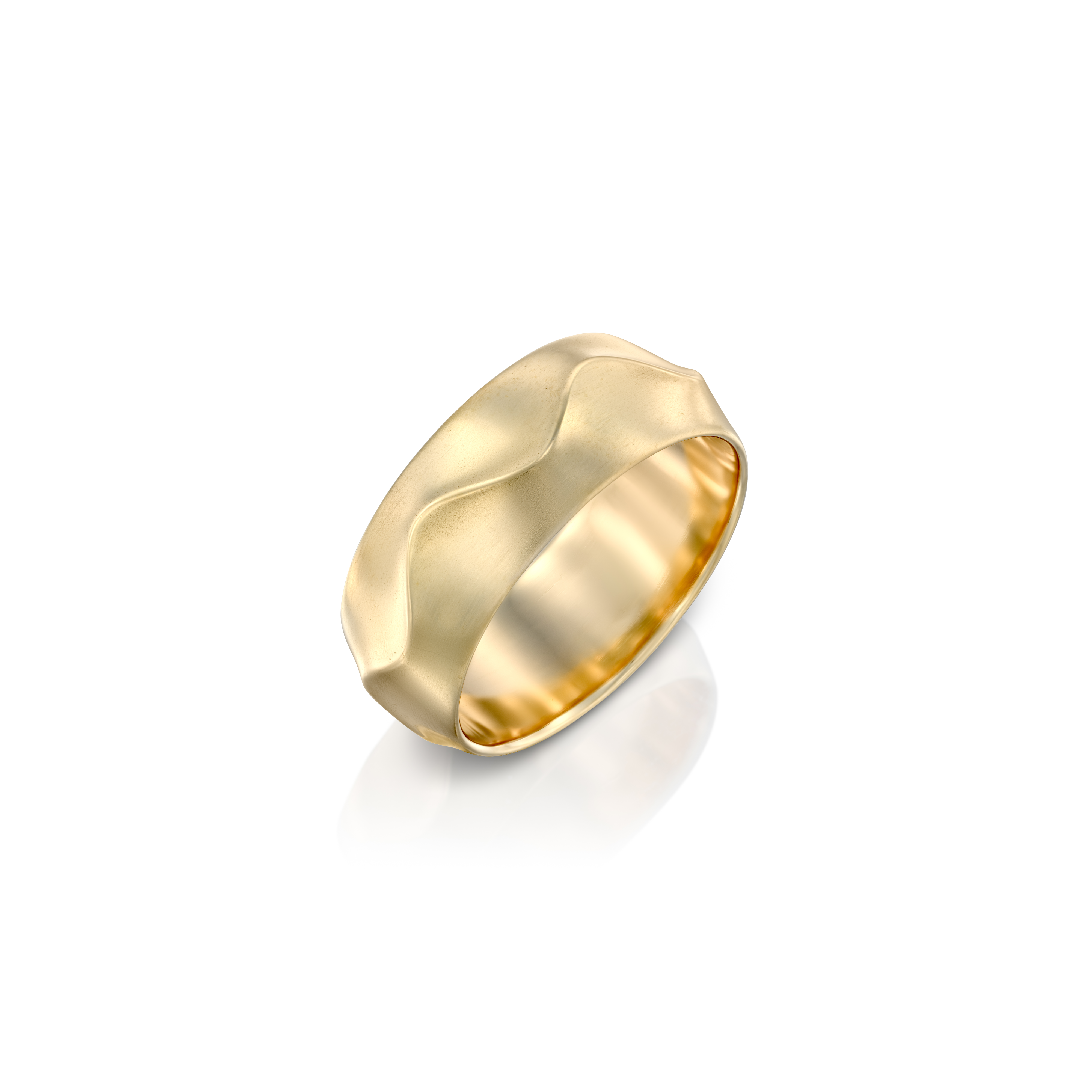 Solid 14k gold ring with a bold, wavy ruffle design, featuring a matte finish that highlights its sculptural form. A statement piece blending elegance and modern artistry.